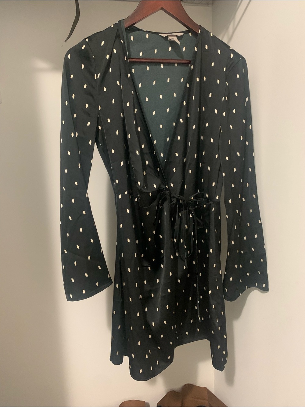 H&M Teal Green Blouse with Cream Dot Print